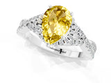 Platinum Pear Cut Yellow Sapphire  Halo Twist Band Solitaire Prong Setting Ring_13