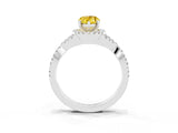 Platinum Pear Cut Yellow Sapphire  Halo Twist Band Solitaire Prong Setting Ring_15