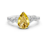 Platinum Pear Cut Yellow Sapphire Scattered Round Accent Ring with Prong Setting_36