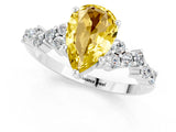 Platinum Pear Cut Yellow Sapphire Scattered Round Accent Ring with Prong Setting_37