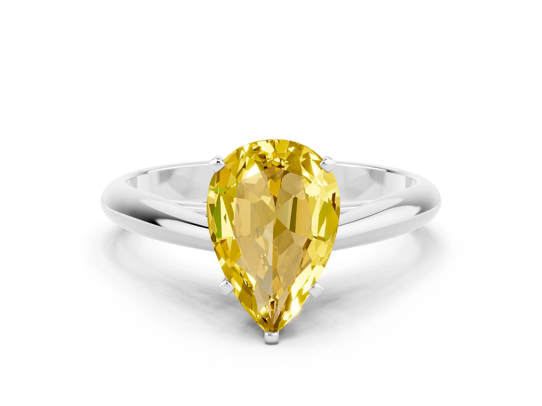 Platinum Pear Cut Yellow Sapphire Solitaire Engagement Ring with Cathedral Setting and Four-Prong Mount_12