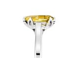 Platinum Pear Cut Yellow Sapphire Solitaire Ring with Flower Prong Setting and Classic Band_5