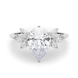 Platinum Pear Diamond Floral Cluster Ring with Marquise Side Stones and Six-Prong Solitaire Setting 1
