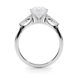Platinum Pear Diamond Floral Cluster Ring with Marquise Side Stones and Six-Prong Solitaire Setting 2