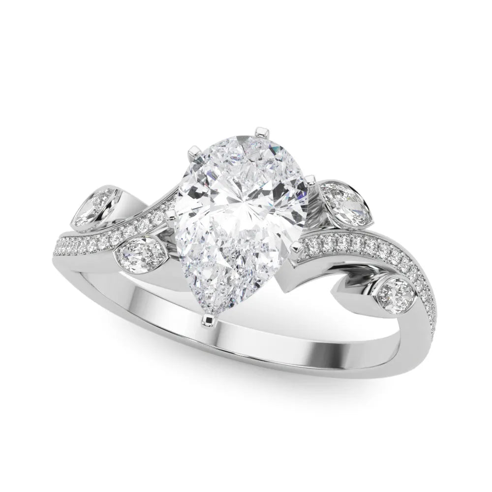 Platinum Pear Diamond Swirl Band with Prong Setting