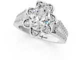 Platinum Pear Halo Diamond Floral Split Shank Engagement Ring 1