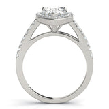 Platinum Pear Halo Diamond Ring with Pavé Band and Three-Prong Setting