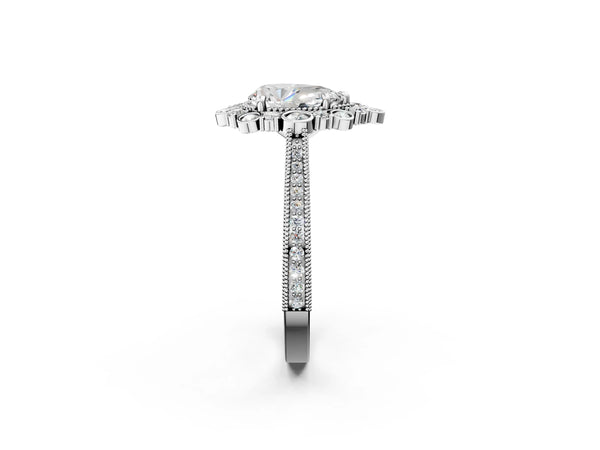 Platinum Pear-Shaped Scalloped Milgrain Halo Engagement Ring Setting
