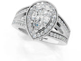 Platinum Pear Halo Split Shank Diamond Ring with Milgrain Prong Setting_7