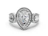 Platinum Pear Halo Split Shank Milgrain Diamond Ring_18