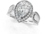 Platinum Pear Halo Split Shank Milgrain Diamond Ring_19