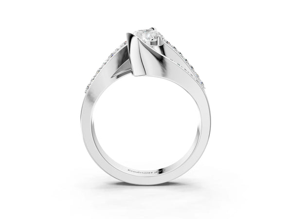 Platinum Pear Solitaire Bypass Diamond Engagement Ring with Channel-Set Band and Four-Prong Setting