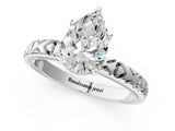 Platinum Pear Solitaire Diamond Engagement Ring with XO Engraved Band and Four-Prong Setting 1