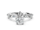 Platinum Pear Solitaire Twisted Band with Prong Setting