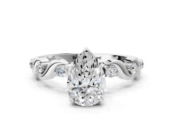 Platinum Pear-Shaped Solitaire Engagement Ring Setting with Ribbon Twist Accent Band