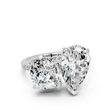 Platinum Pear and Cushion Toi Moi Ring with Prong Setting and Pave Band