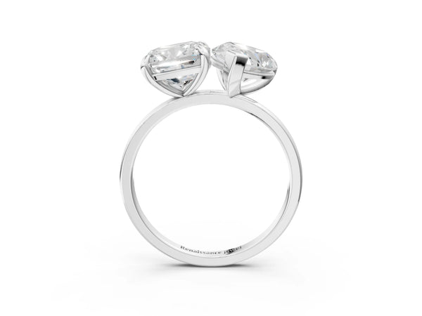 Platinum Pear and Cushion Toi Moi Ring with Prong Setting and Plain Band