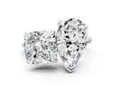 Platinum Pear and Cushion Toi Moi Ring with Prong Setting and Plain Band