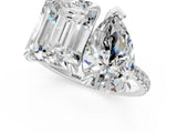 Platinum Pear and Emerald Toi Moi Ring with Prong Setting and Pave Band 1