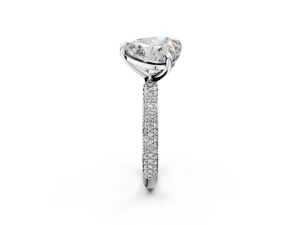 Platinum Pear and Heart Toi Moi Ring with Prong Setting and Micro Pave Band