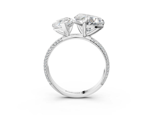 Platinum Pear and Heart Toi Moi Ring with Prong Setting and Micro Pave Band