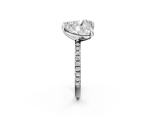 Platinum Pear and Heart Toi Moi Ring with Prong Setting and Pave Band