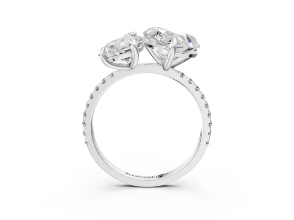Platinum Pear and Heart Toi Moi Ring with Prong Setting and Pave Band