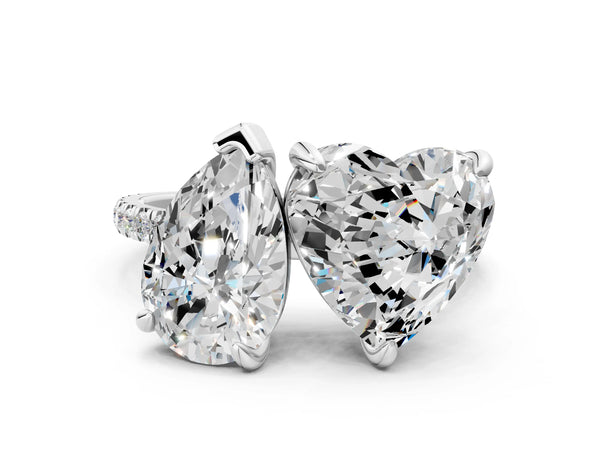 Platinum Pear and Heart Toi Moi Ring with Prong Setting and Pave Band
