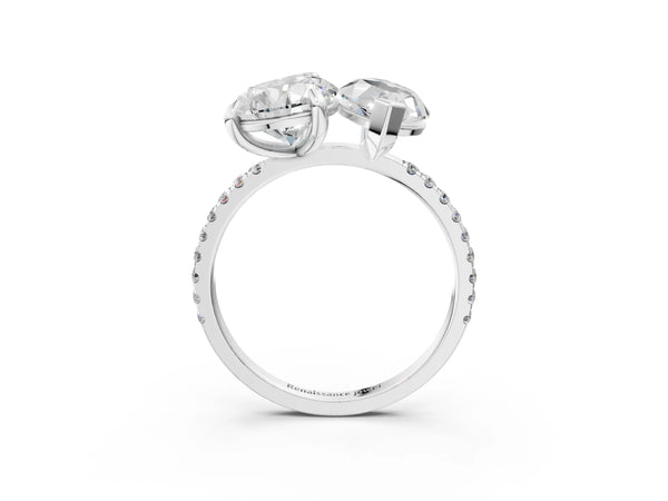 Platinum Pear and Marquise Toi Moi Ring with Prong Setting and Micro Pave Band