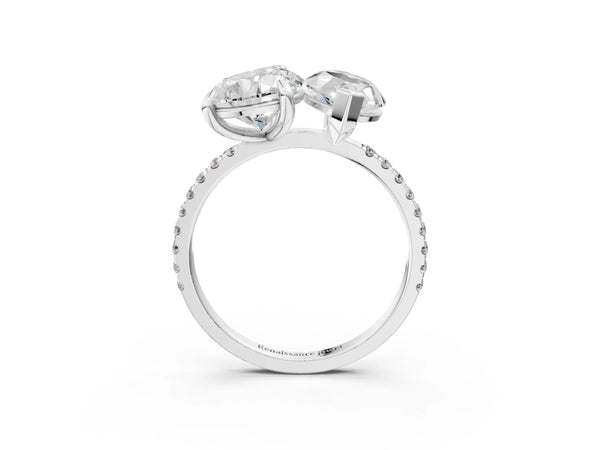Platinum Pear-Shaped and Marquise Laboratory-Grown Diamond Toi et Moi Engagement Ring with Pave Band