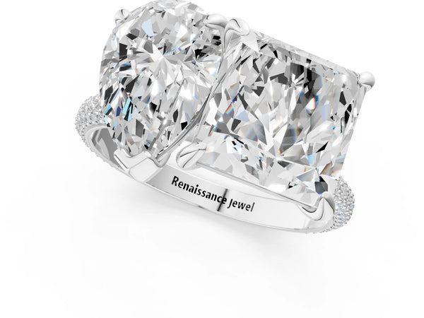 Platinum Pear and Princess Toi Moi Ring with Prong Setting and Pave Band
