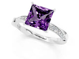 Platinum Princess Cut Amethyst Engagement Ring with Side Stone Accents and Four-Prong Setting_13