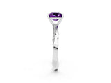 Platinum Princess Cut Amethyst Engagement Ring with Side Stone Accents and Four-Prong Setting_14