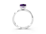 Platinum Princess Cut Amethyst Engagement Ring with Side Stone Accents and Four-Prong Setting_15