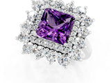 Platinum Princess Cut Amethyst Floral Double Halo Engagement Ring with Prong Setting_121
