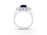 Platinum Princess Cut Amethyst Floral Double Halo Engagement Ring with Prong Setting_123