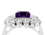 Platinum Princess Cut Amethyst Floral Double Halo Engagement Ring with Prong Setting_124