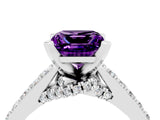 Platinum Princess Cut Amethyst Solitaire Ring with Crossover Gallery and Round  Pavé Band_52