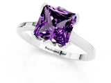Platinum Princess Cut Amethyst Solitaire Ring with Flower Prong Setting and Classic Band_1