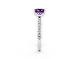 Platinum Princess Cut Amethyst Solitaire Ring with Round  Pavé Band and Four-Prong Setting_26
