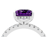 Platinum Princess Cut Amethyst Solitaire Ring with Round  Pavé Band and Four-Prong Setting_28