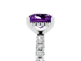 Platinum Princess Cut Amethyst Solitaire Ring with Round  Pavé Band and Four-Prong Setting_29