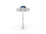 Platinum Princess Cut Aquamarine Floral Double Halo Engagement Ring with Prong Setting_225