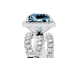 Platinum Princess Cut Aquamarine Halo Ring with Round Split Shank and Prong Setting_71
