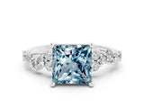 Platinum Princess Cut Aquamarine Scattered Round Accent Ring with Prong Setting_48