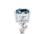 Platinum Princess Cut Aquamarine Scattered Round Accent Ring with Prong Setting_53