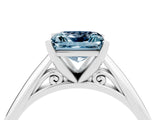 Platinum Princess Cut Aquamarine Solitaire Engagement Ring with Cathedral Setting and Four-Prong Mount_4