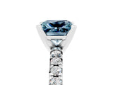 Platinum Princess Cut Aquamarine Solitaire Pavé Engagement Ring with Round Band and Prong Setting_101