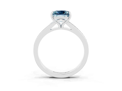 Platinum Princess Cut Aquamarine Solitaire Ring with Pavé Band and Prong Setting_15