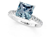 Platinum Princess Cut Aquamarine Solitaire Ring with Round  Pavé Band and Four-Prong Setting_37